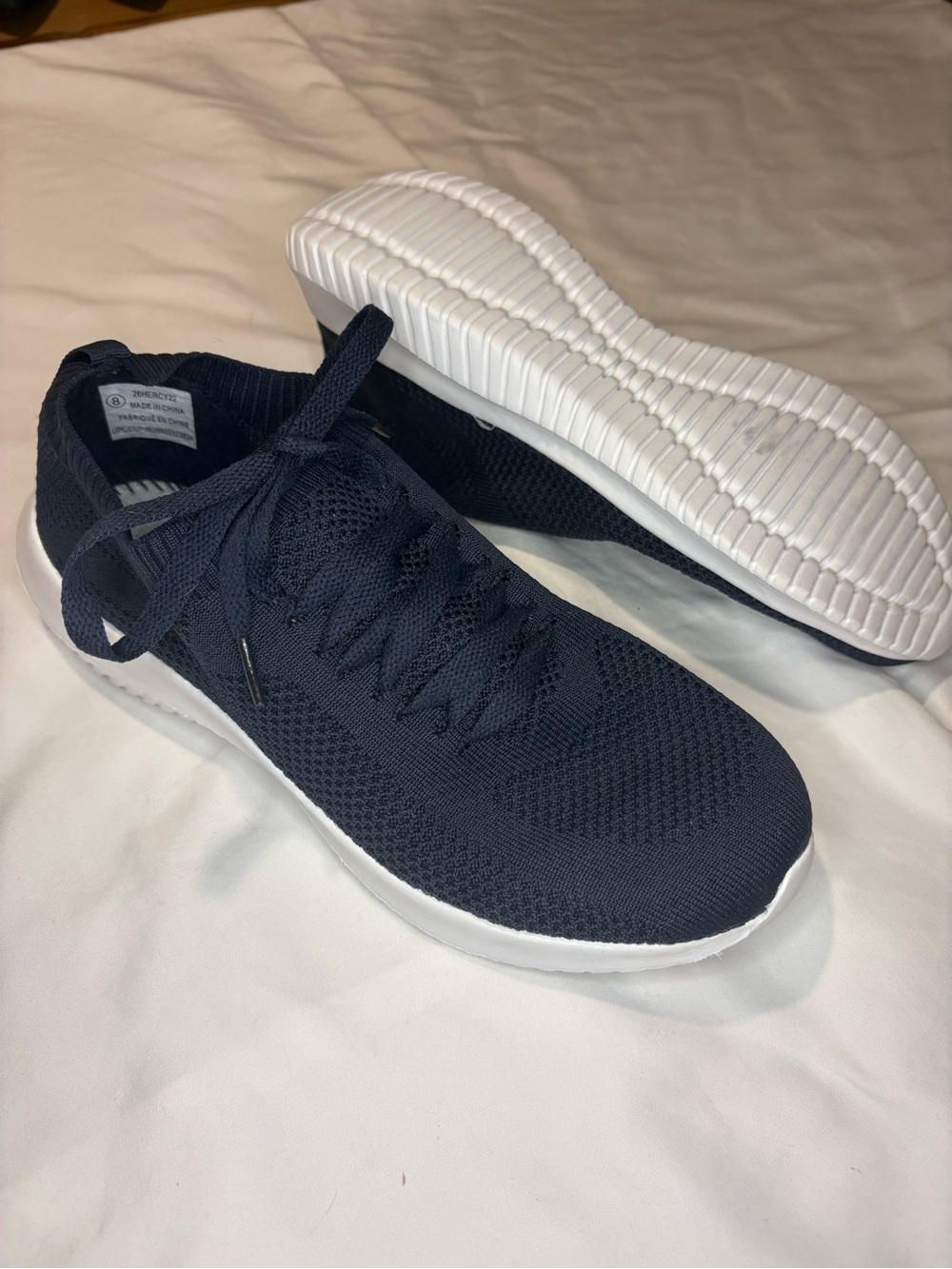 Women Knit Lace-Up Sneakers - Dark Blue